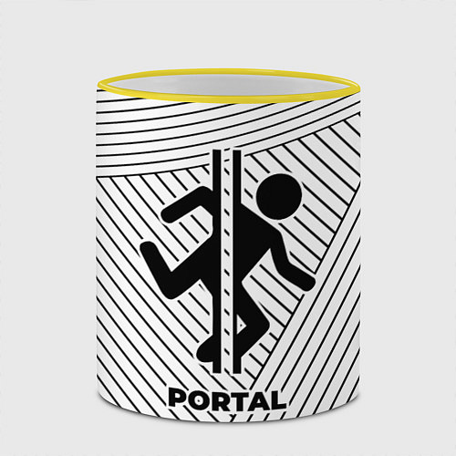 Кружка цветная Символ Portal на светлом фоне с полосами / 3D-Желтый кант – фото 2