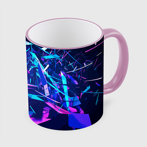 Кружка цветная Абстрактная неоновая композиция Abstract neon comp / 3D-Розовый кант – фото 1