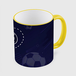 Кружка 3D Лого PSG в сердечке на фоне мячей, цвет: 3D-желтый кант