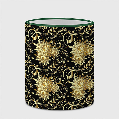 Кружка цветная Золотые абстрактные цветы / 3D-Зеленый кант – фото 2