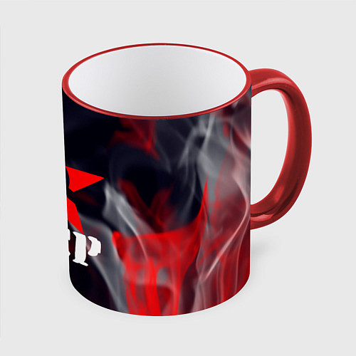 Кружка цветная Ссср - серп и молот - звезда - пламя / 3D-Красный кант – фото 1