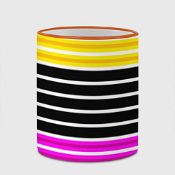 Кружка 3D Желтые розовые и черные полосы на белом, цвет: 3D-оранжевый кант — фото 2