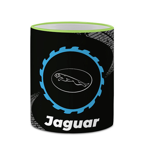 Кружка цветная Jaguar в стиле Top Gear со следами шин на фоне / 3D-Светло-зеленый кант – фото 2