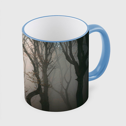 Кружка цветная Лес Туман / 3D-Небесно-голубой кант – фото 1