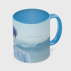 Кружка 3D MIN YOONGI BTS YET TO COME, цвет: 3D-белый + небесно-голубой