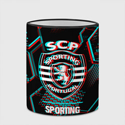 Кружка 3D Sporting FC в стиле Glitch на темном фоне, цвет: 3D-черный кант — фото 2