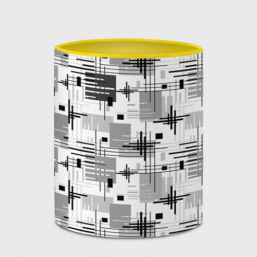 Кружка цветная Черно белый ретро геометрический узор / 3D-Белый + желтый – фото 2