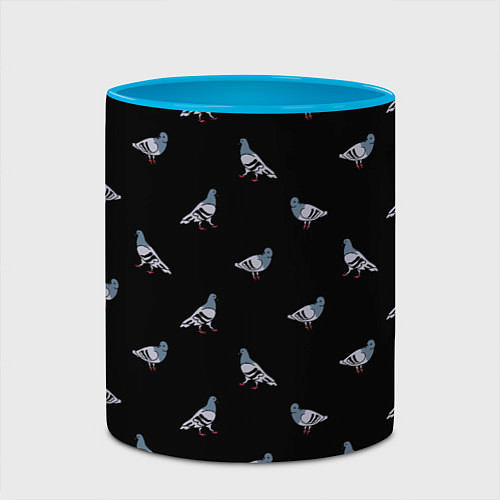 Кружка цветная Голуби на черном паттерн / 3D-Белый + небесно-голубой – фото 2