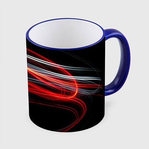 Кружка цветная Волнообразные линии неона - Красный / 3D-Синий кант – фото 1
