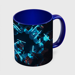 Кружка 3D Неоновые фигуры с лазерами - Голубой, цвет: 3D-белый + синий