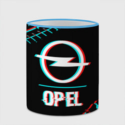 Кружка 3D Значок Opel в стиле Glitch на темном фоне, цвет: 3D-небесно-голубой кант — фото 2