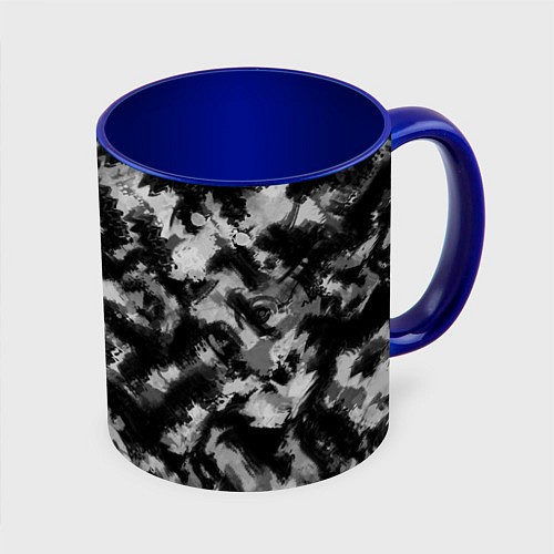 Кружка цветная Черно-белый абстрактный камуфляж / 3D-Белый + синий – фото 1