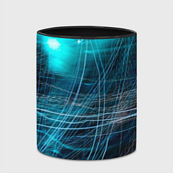 Кружка 3D Неоновые волны и линии - Голубой, цвет: 3D-белый + черный — фото 2