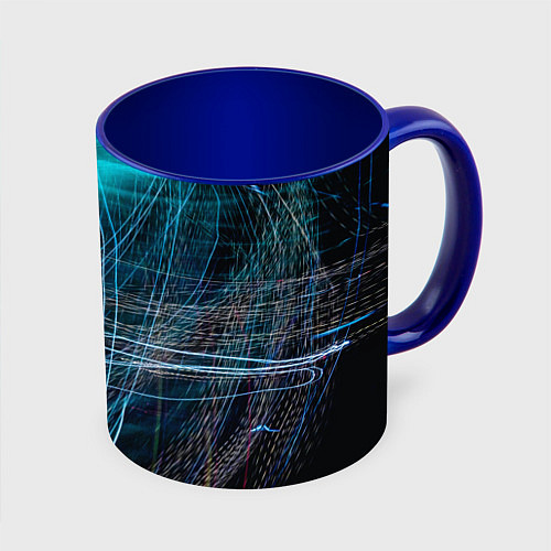 Кружка цветная Неоновые волны и линии - Голубой / 3D-Белый + синий – фото 1