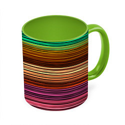 Кружка 3D Multicolored thin stripes Разноцветные полосы, цвет: 3D-белый + светло-зеленый