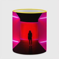 Кружка 3D Неоновый коридор и человек - Розовый, цвет: 3D-желтый кант — фото 2