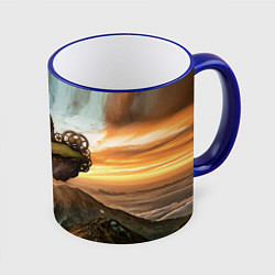 Кружка 3D Горный пейзаж в стиле Стимпанк, цвет: 3D-синий кант