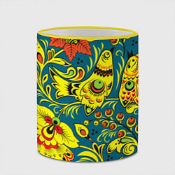 Кружка 3D Хохломская Роспись Две Птицы, цвет: 3D-желтый кант — фото 2