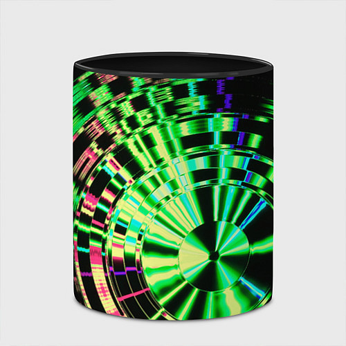 Кружка цветная Неоновые дискообразные узоры - Зелёный / 3D-Белый + черный – фото 2