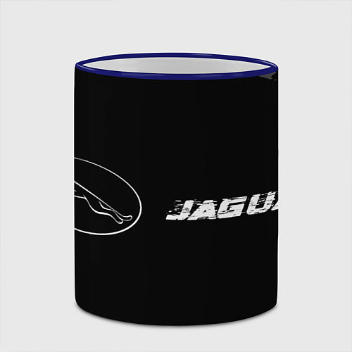 Кружка цветная Jaguar Speed на темном фоне со следами шин / 3D-Синий кант – фото 2