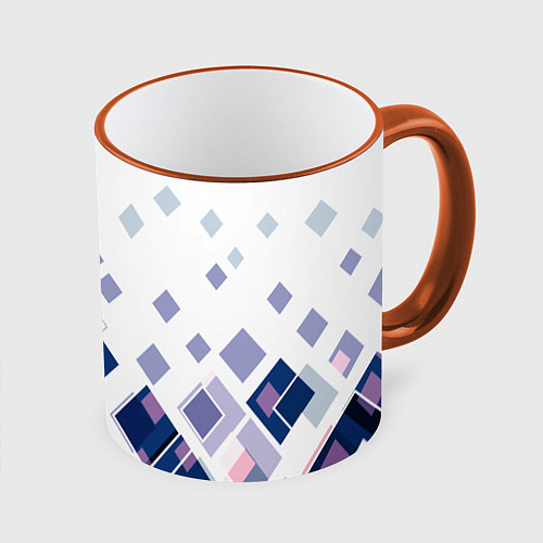 Кружка цветная Геометрический узор в бело-синий тонах / 3D-Оранжевый кант – фото 1
