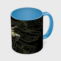 Кружка 3D Танк Т-62 Советский средний танк Камуфляж, цвет: 3D-белый + небесно-голубой