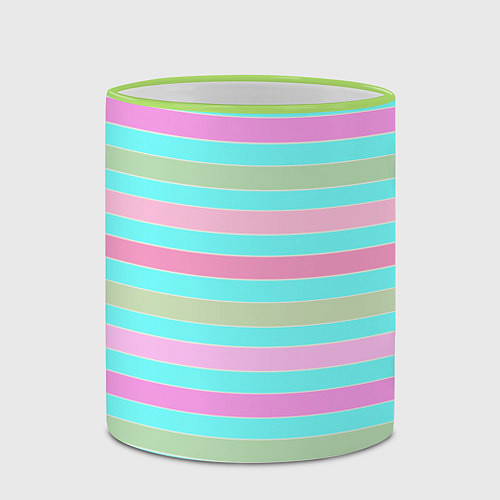 Кружка цветная Pink turquoise stripes horizontal Полосатый узор / 3D-Светло-зеленый кант – фото 2
