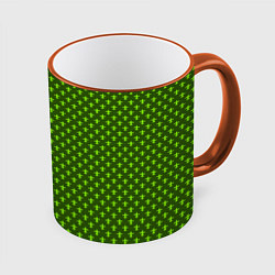 Кружка 3D Зеленый узоры крестиком, цвет: 3D-оранжевый кант