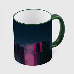 Кружка 3D Неоновые небоскрёбы - Розовый, цвет: 3D-зеленый кант