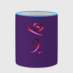 Кружка 3D Два объемных розовых сердца и буква Я, цвет: 3D-небесно-голубой кант — фото 2
