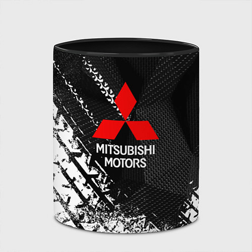 Кружка цветная Mitsubishi - След протектора / 3D-Белый + черный – фото 2