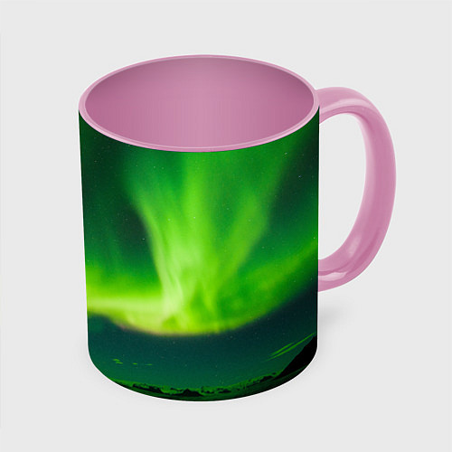 Кружка цветная Абстрактное полярное сияние - Зелёный / 3D-Белый + розовый – фото 1