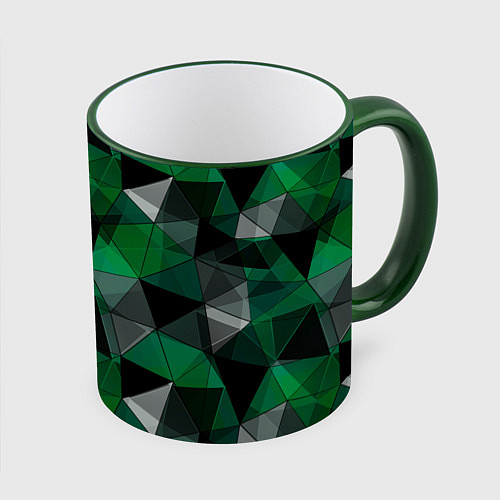 Кружка цветная Зеленый, серый и черный геометрический / 3D-Зеленый кант – фото 1