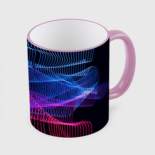 Кружка цветная Неоновые электронные волнообразные линии / 3D-Розовый кант – фото 1