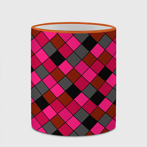 Кружка цветная Розово-красный геометрический узор / 3D-Оранжевый кант – фото 2