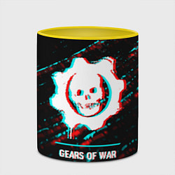 Кружка 3D Gears of War в стиле glitch и баги графики на темн, цвет: 3D-белый + желтый — фото 2
