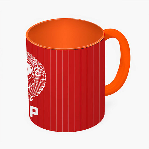 Кружка цветная Герб СССР Советский союз / 3D-Белый + оранжевый – фото 1