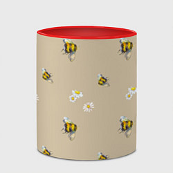Кружка 3D Цветы Ромашки и Пчёлы, цвет: 3D-белый + красный — фото 2