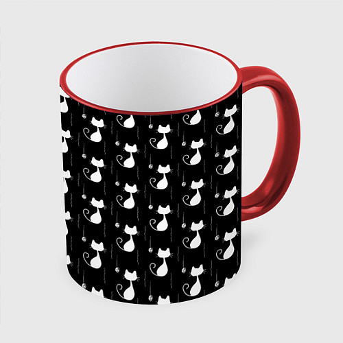 Кружка цветная Чёрные Коты С Клубками Шерсти / 3D-Красный кант – фото 1