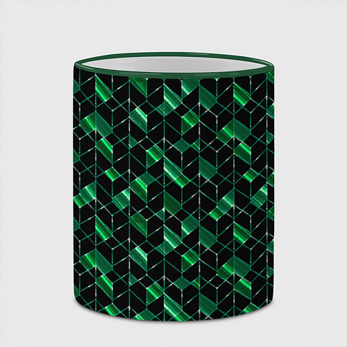 Кружка цветная Геометрический узор, зеленые фигуры на черном / 3D-Зеленый кант – фото 2