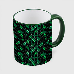Кружка 3D Геометрический узор, зеленые фигуры на черном, цвет: 3D-зеленый кант