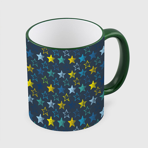 Кружка цветная Парад звезд на синем фоне / 3D-Зеленый кант – фото 1