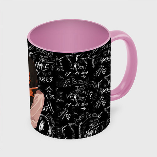 Кружка цветная Митака демон войны - человек бензопила / 3D-Белый + розовый – фото 1