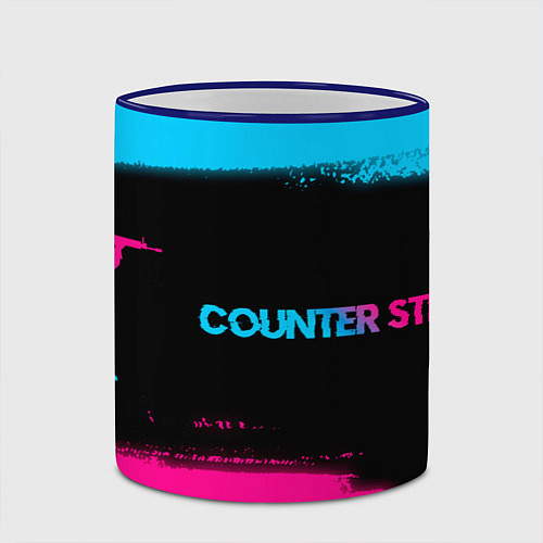 Кружка цветная Counter Strike - neon gradient: надпись и символ / 3D-Синий кант – фото 2