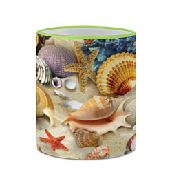 Кружка 3D Морские раковины, кораллы, морские звёзды на песке, цвет: 3D-светло-зеленый кант — фото 2