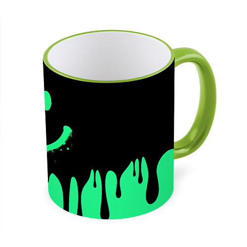 Кружка цветная Смайлик с подтеками / 3D-Светло-зеленый кант – фото 1