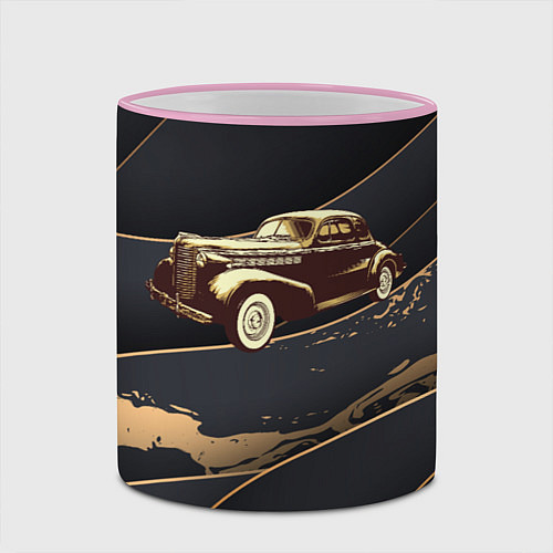 Кружка цветная Рисунок ретро - автомобиля / 3D-Розовый кант – фото 2