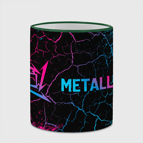 Кружка цветная Metallica - neon gradient: надпись и символ / 3D-Зеленый кант – фото 2