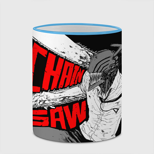 Кружка цветная Человек-бензопила: Дэндзи / 3D-Небесно-голубой кант – фото 2