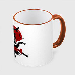 Кружка 3D Самурай и Красное Солнце, цвет: 3D-оранжевый кант